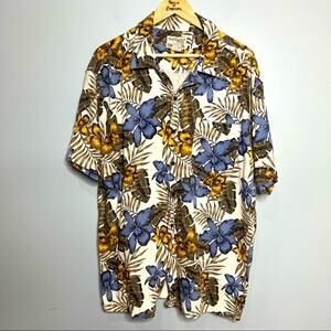 Men's Hawaiian Floral Button Front Shirt Size L
